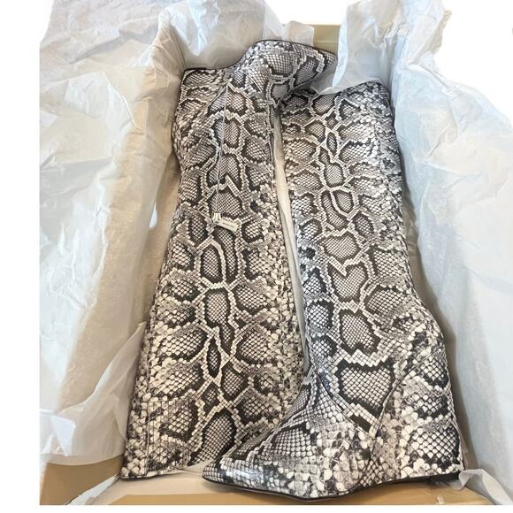 NEW Michael Kors Isra Wedge BOOTS Women's 10 Leather Snake Embossed Knee Hi Boot - Picture 9 of 11